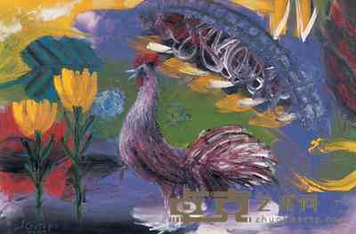 Jose Gotopo 2005年作 鸡和郁金香 80×122cm